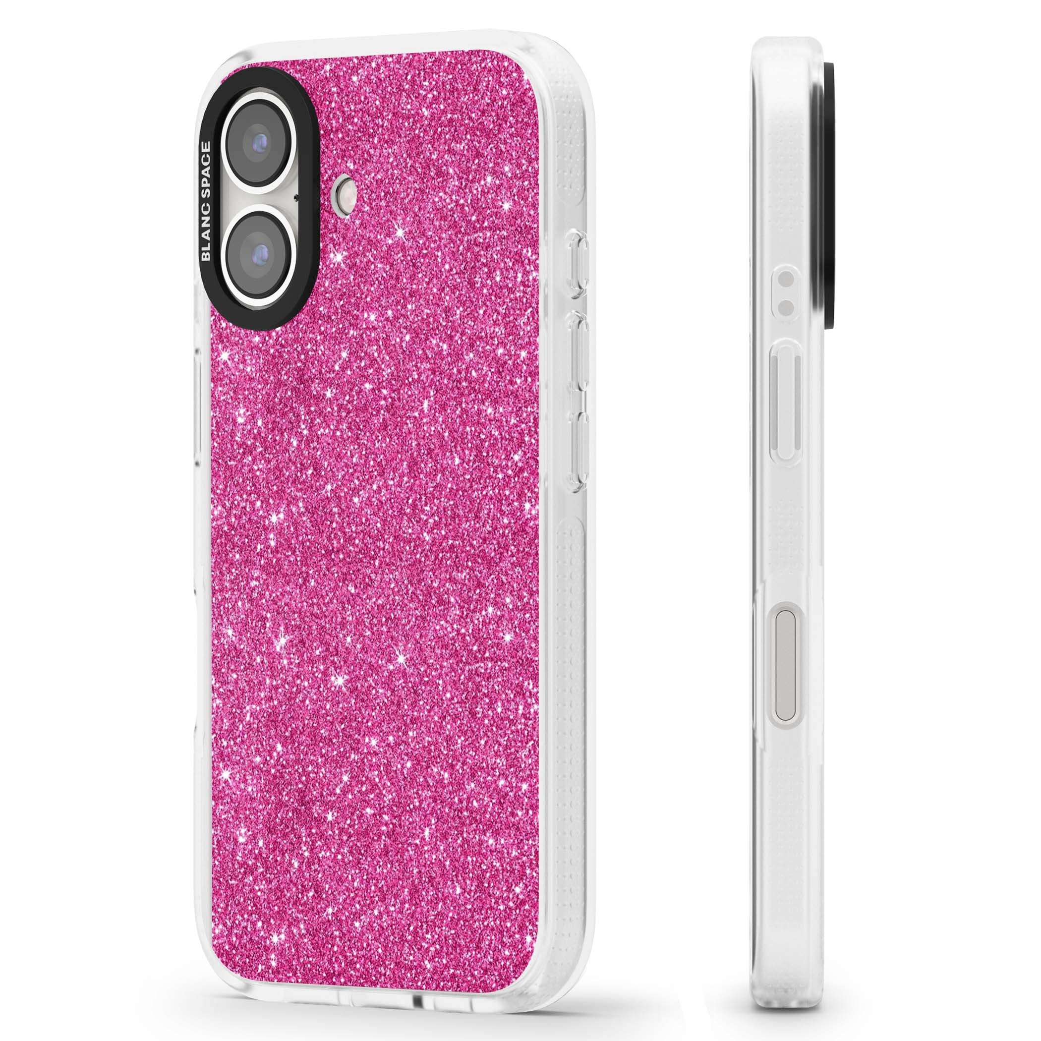 Pink Glitter Y2K iPhone case featuring hot pink glitter wallpaper with sparkle shimmer effect | Clear Case Impact Air case for iPhone 16, iPhone 16 Plus