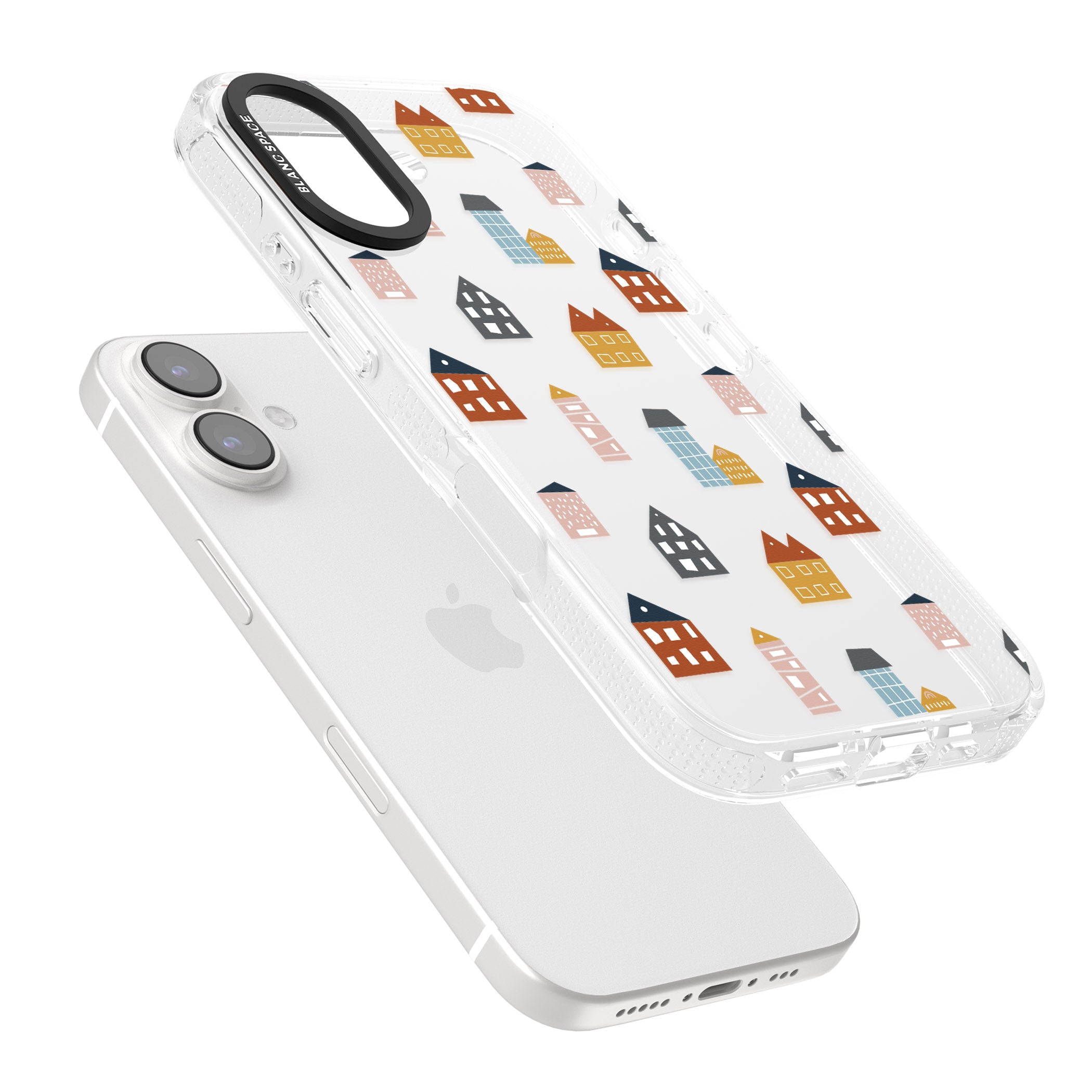 Cute Scandinavian Buildings iPhone 16 / 16 Plus Clear Case Impact Air - Blanc Space