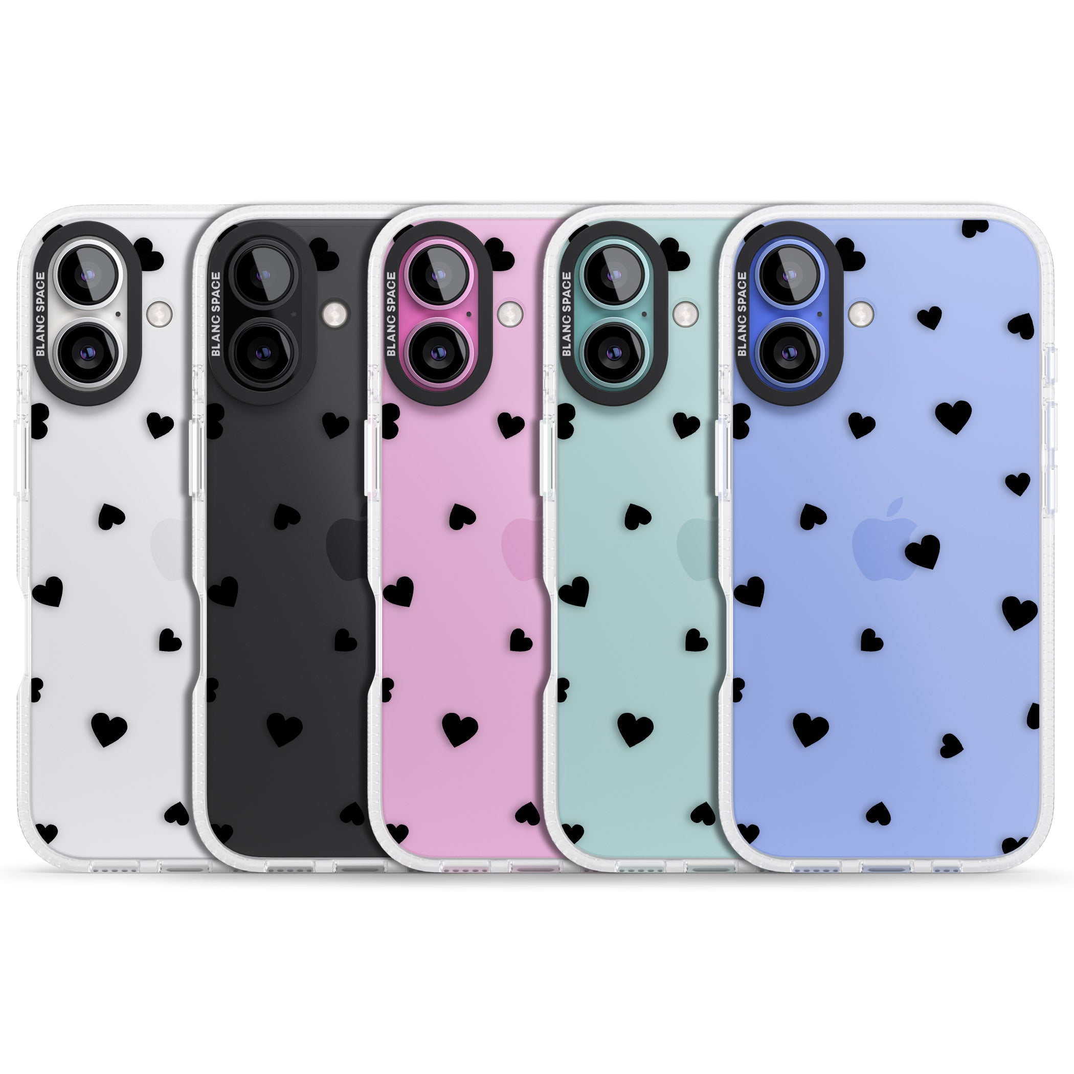 Black Hearts Pattern iPhone 16 / 16 Plus Clear Case Impact Air - Blanc Space