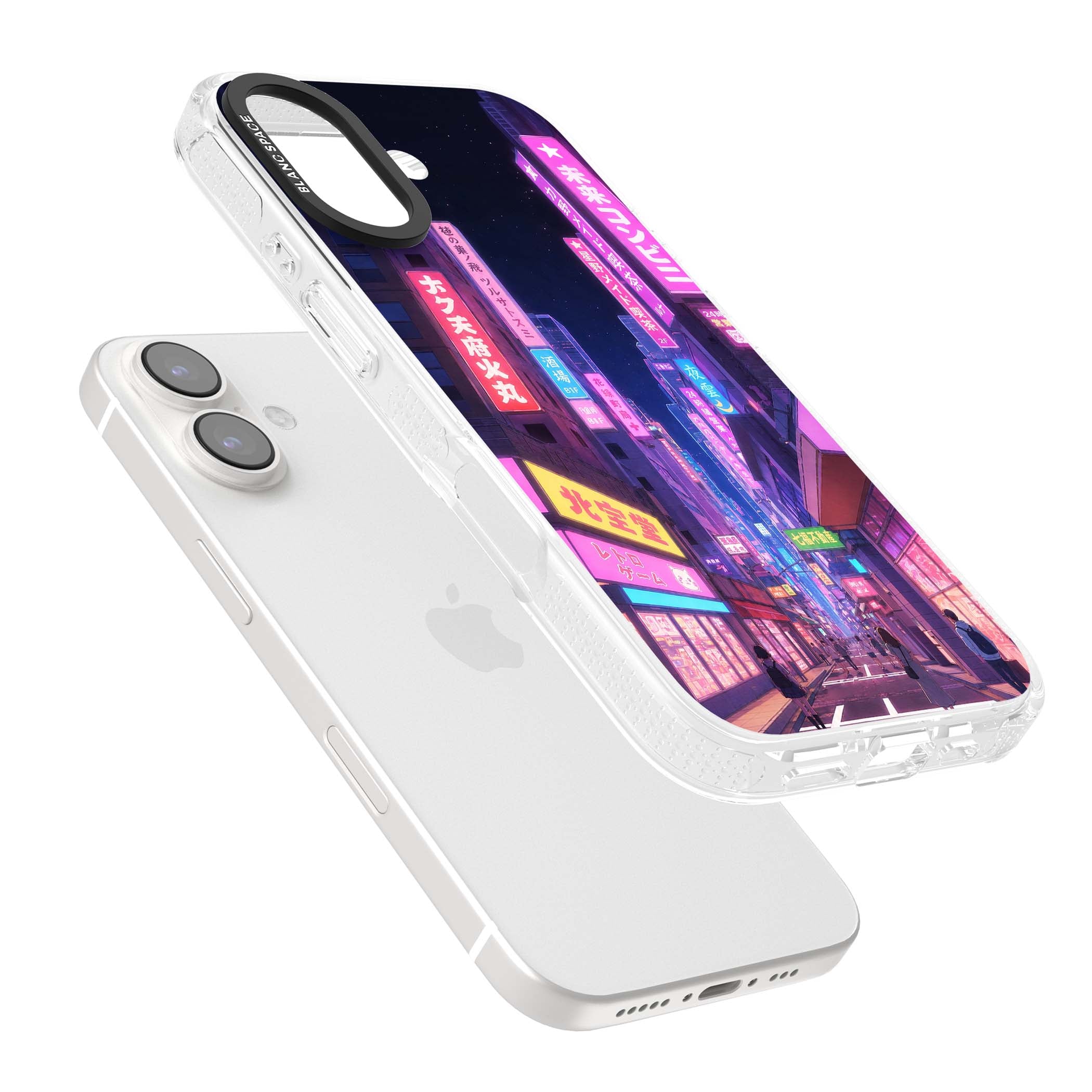 Shibuya At Night Japanese neon city iPhone case featuring glowing kanji signs, pink storefronts and a Tokyo street at n | Clear Case Impact Air case for iPhone 16, iPhone 16 Plus