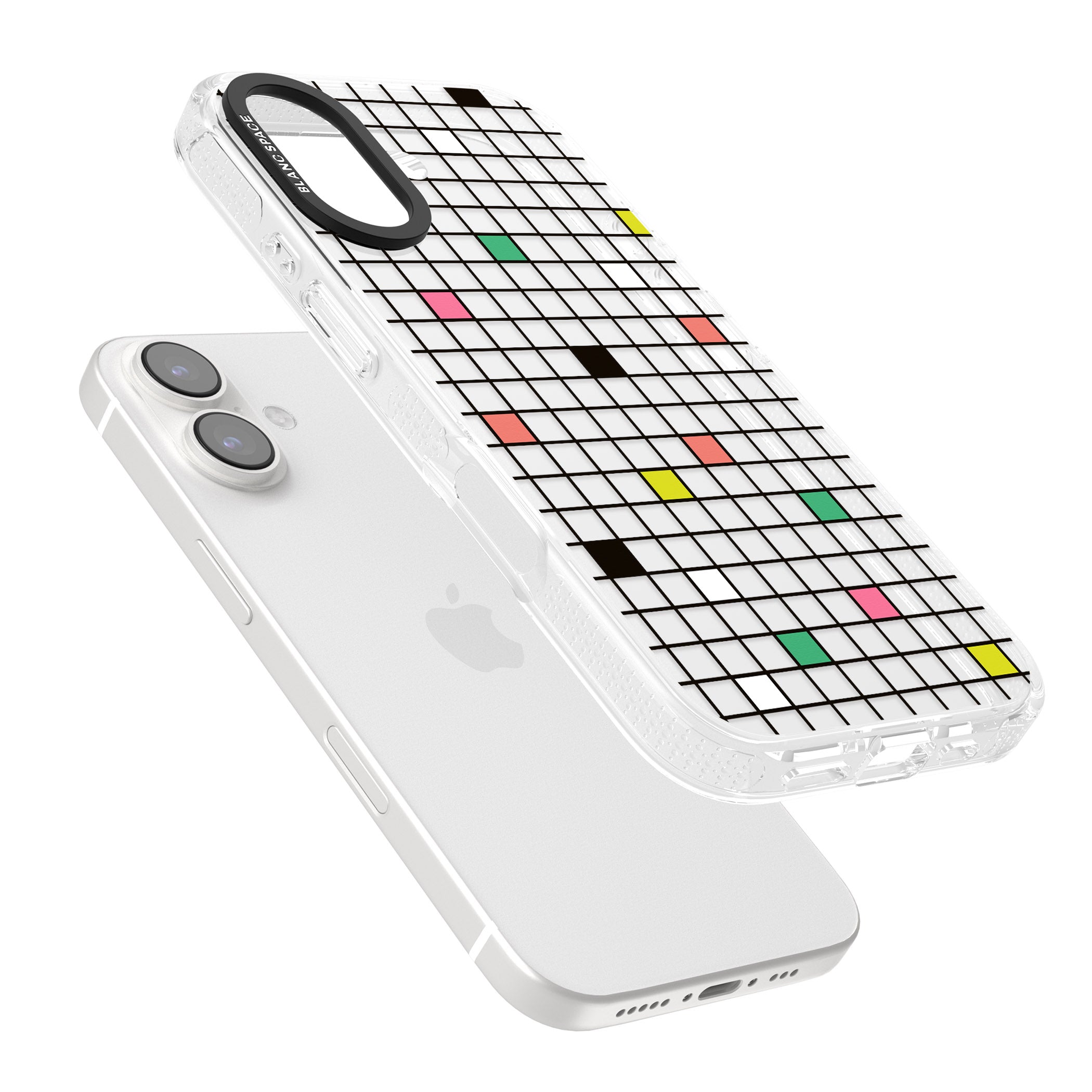 Vibrant Clear Geometric Grid iPhone 16 / 16 Plus Clear Case Impact Air - Blanc Space