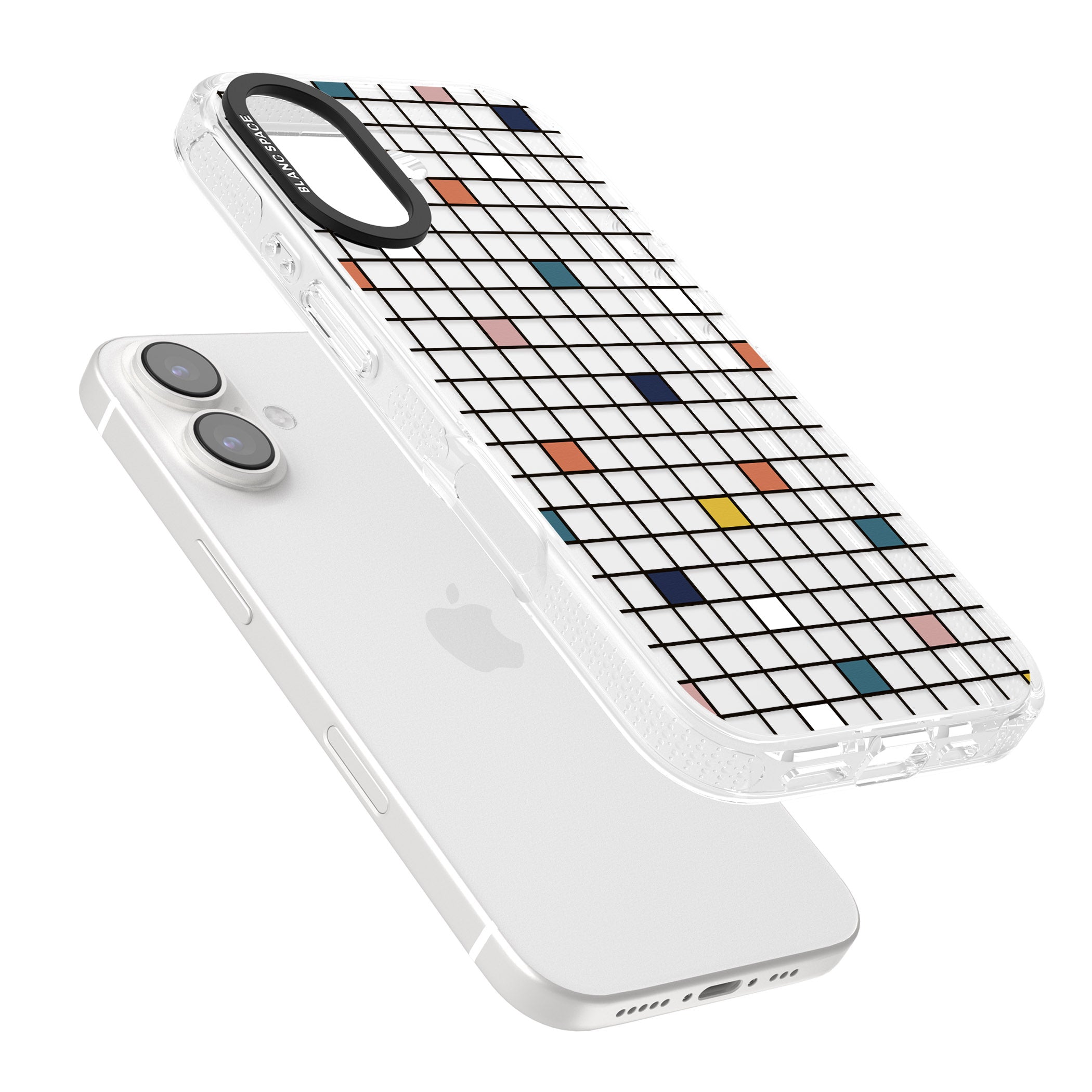 Earthtone Clear Geometric Grid iPhone 16 / 16 Plus Clear Case Impact Air - Blanc Space