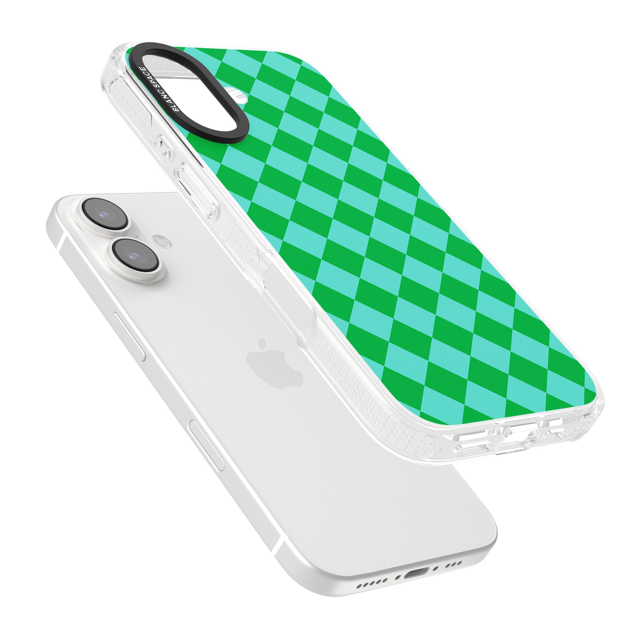 Retro Green Diamond Plaid iPhone 16 / 16 Plus Clear Case Impact Air - Blanc Space