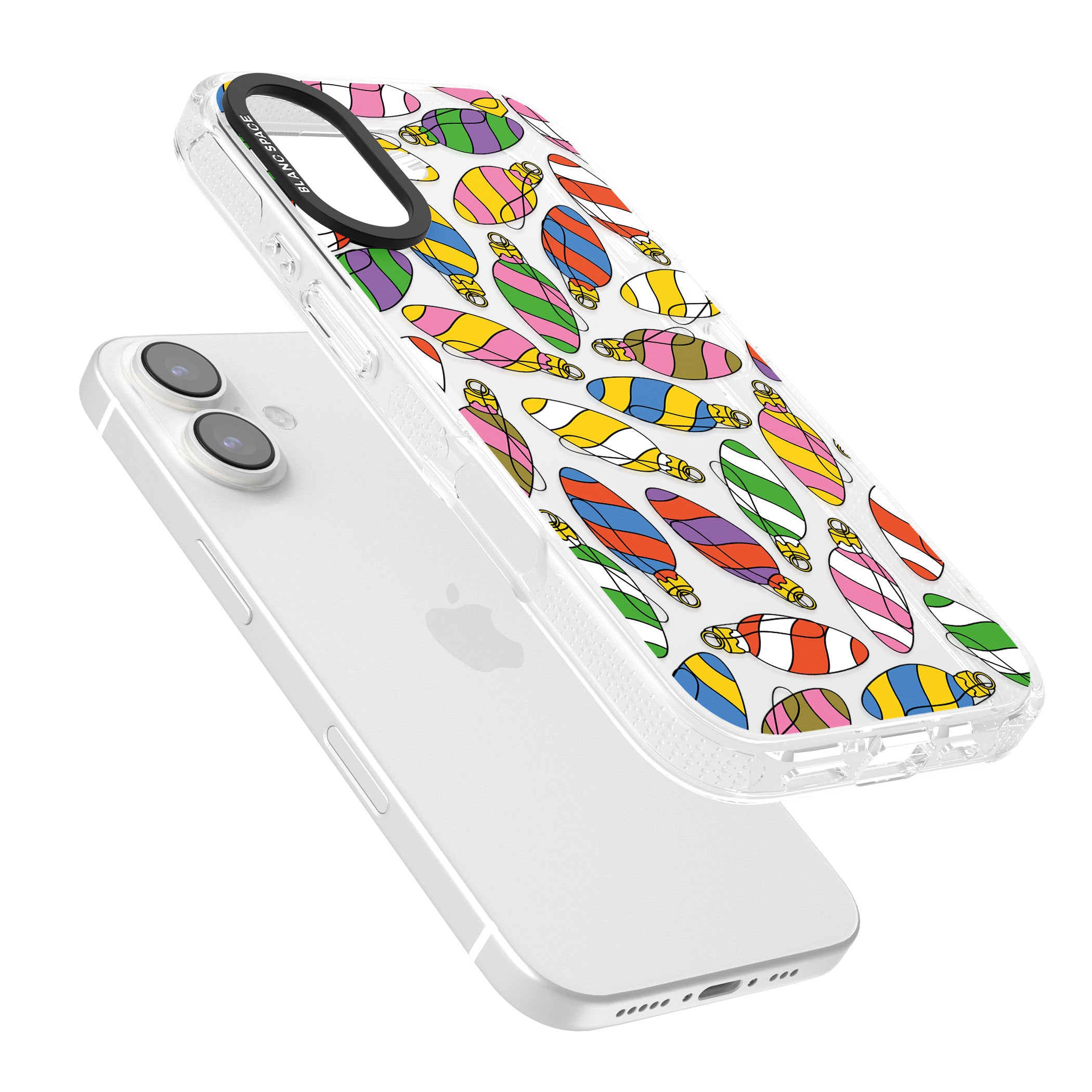 Colourful Holiday Ornaments iPhone 16 / 16 Plus Clear Case Impact Air - Blanc Space