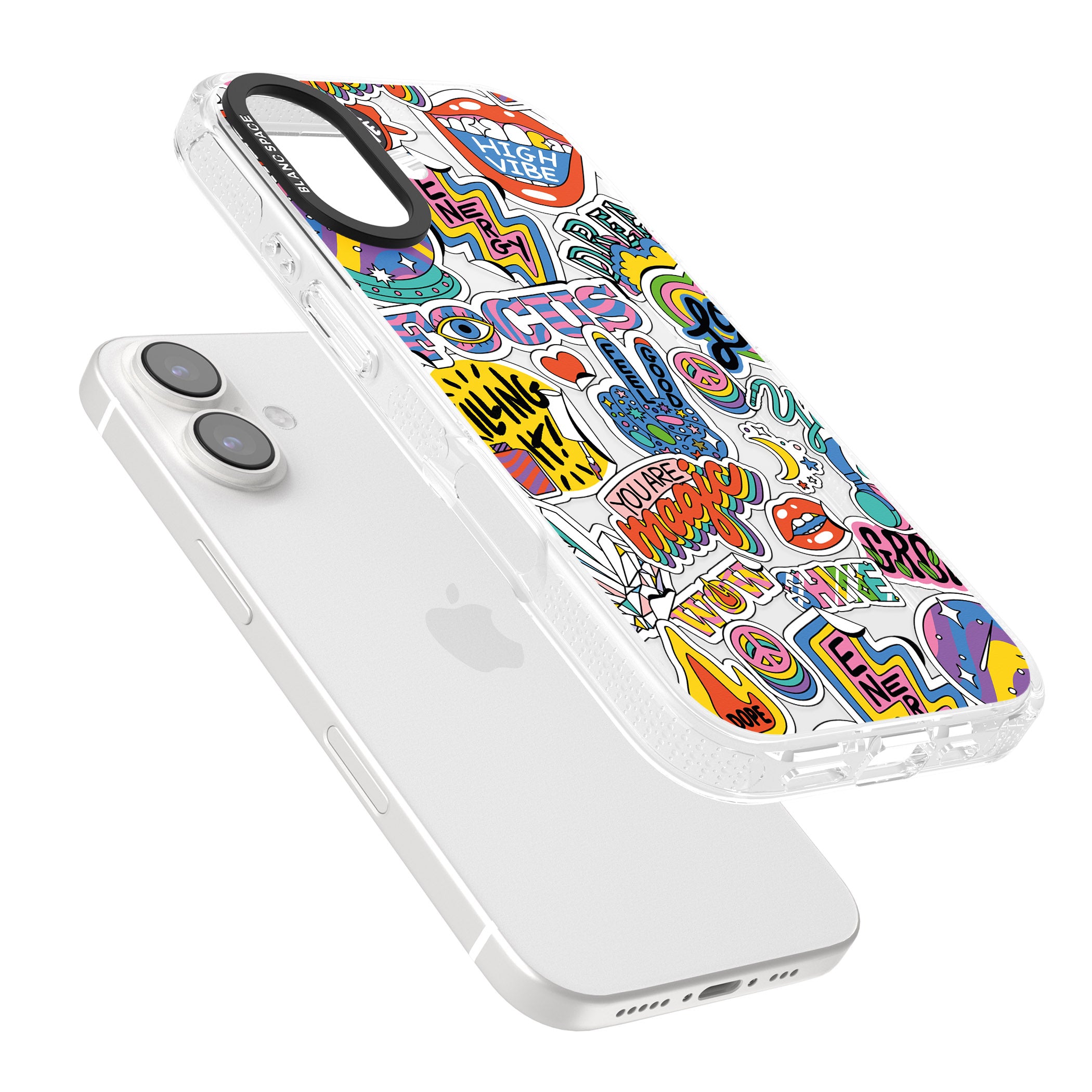 Magic Sticker Collage iPhone 16 / 16 Plus Clear Case Impact Air - Blanc Space