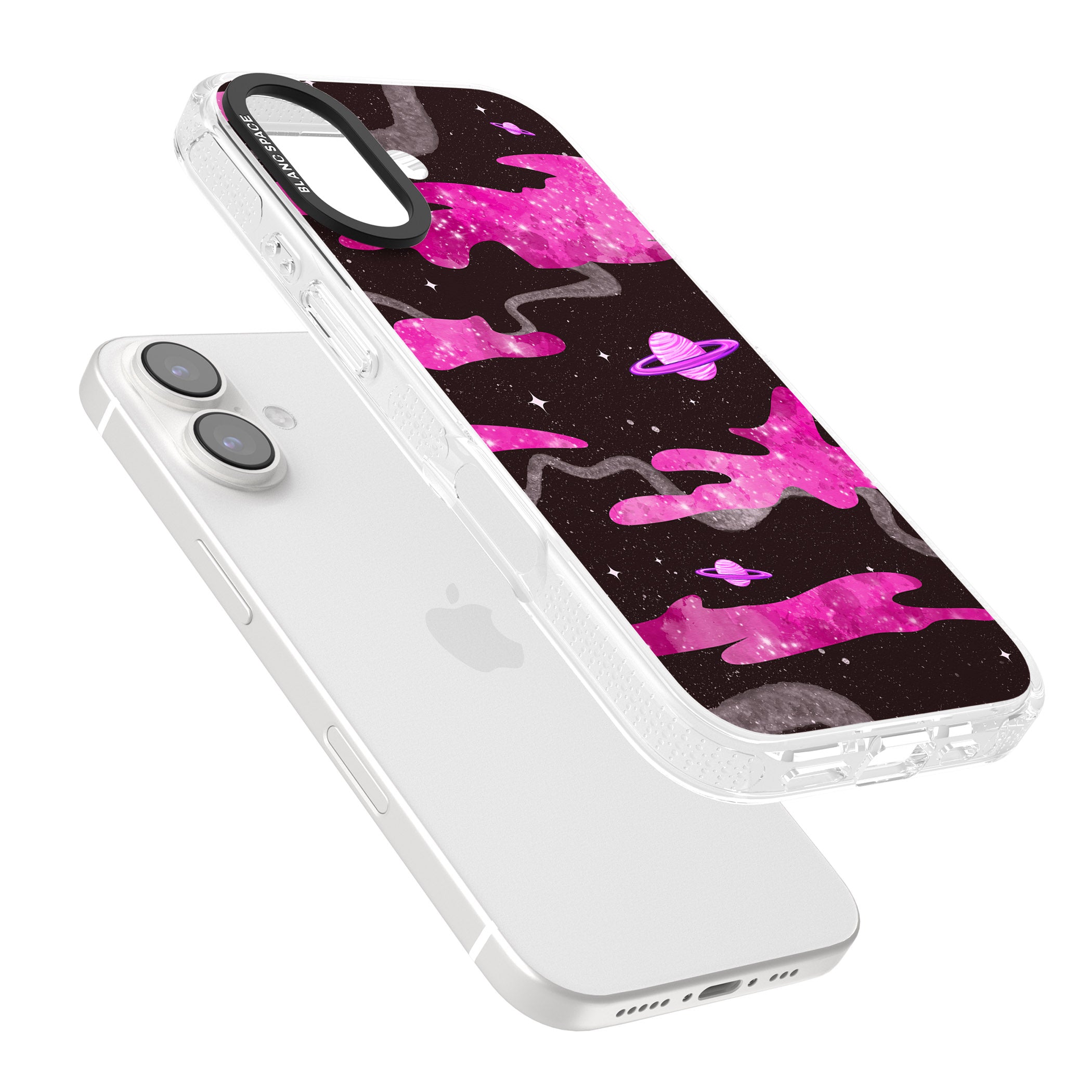 Pink Galaxy iPhone 16 / 16 Plus Clear Case Impact Air - Blanc Space