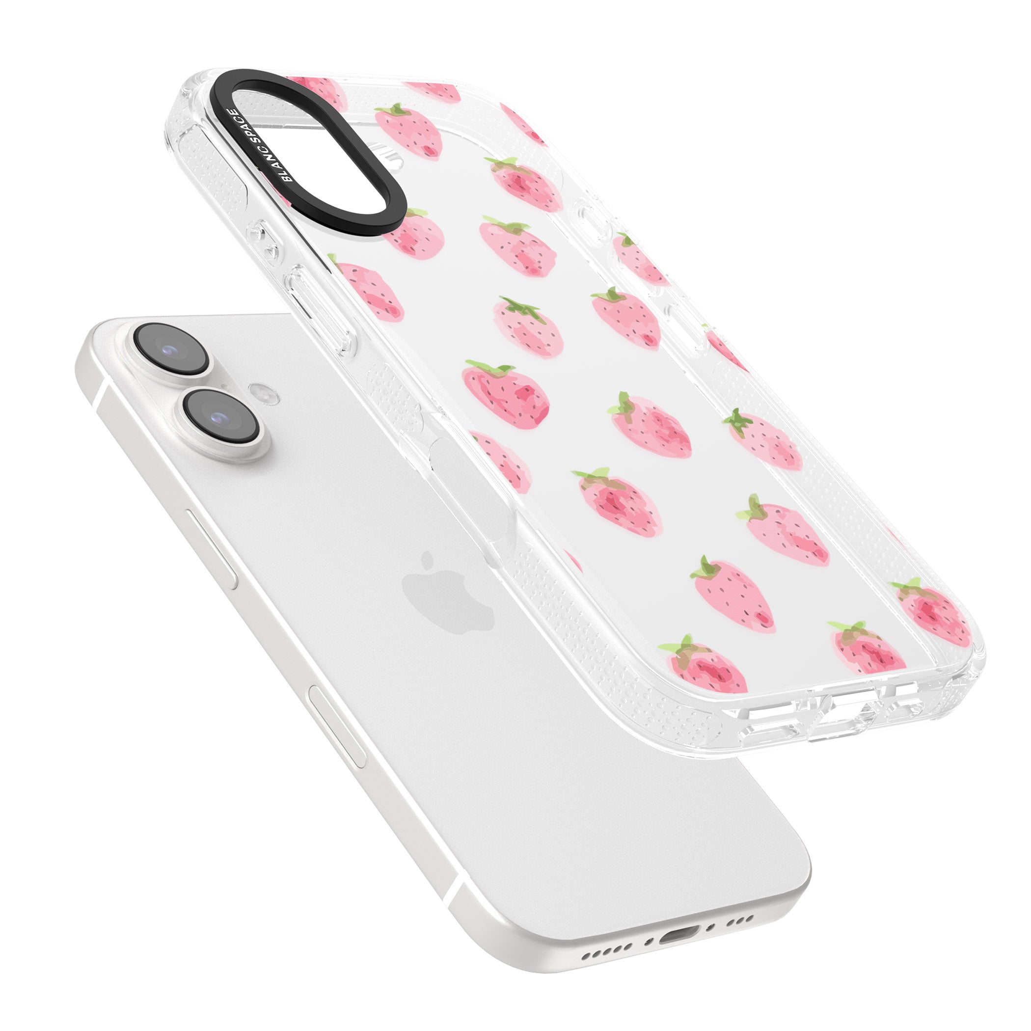 Classic Strawberry iPhone 16 / 16 Plus Clear Case Impact Air - Blanc Space