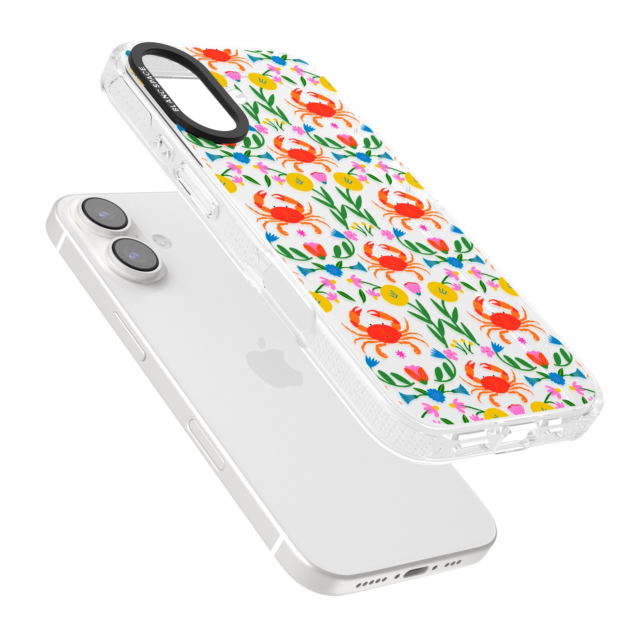 Crabs & Flowers iPhone 16 / 16 Plus Clear Case Impact Air - Blanc Space