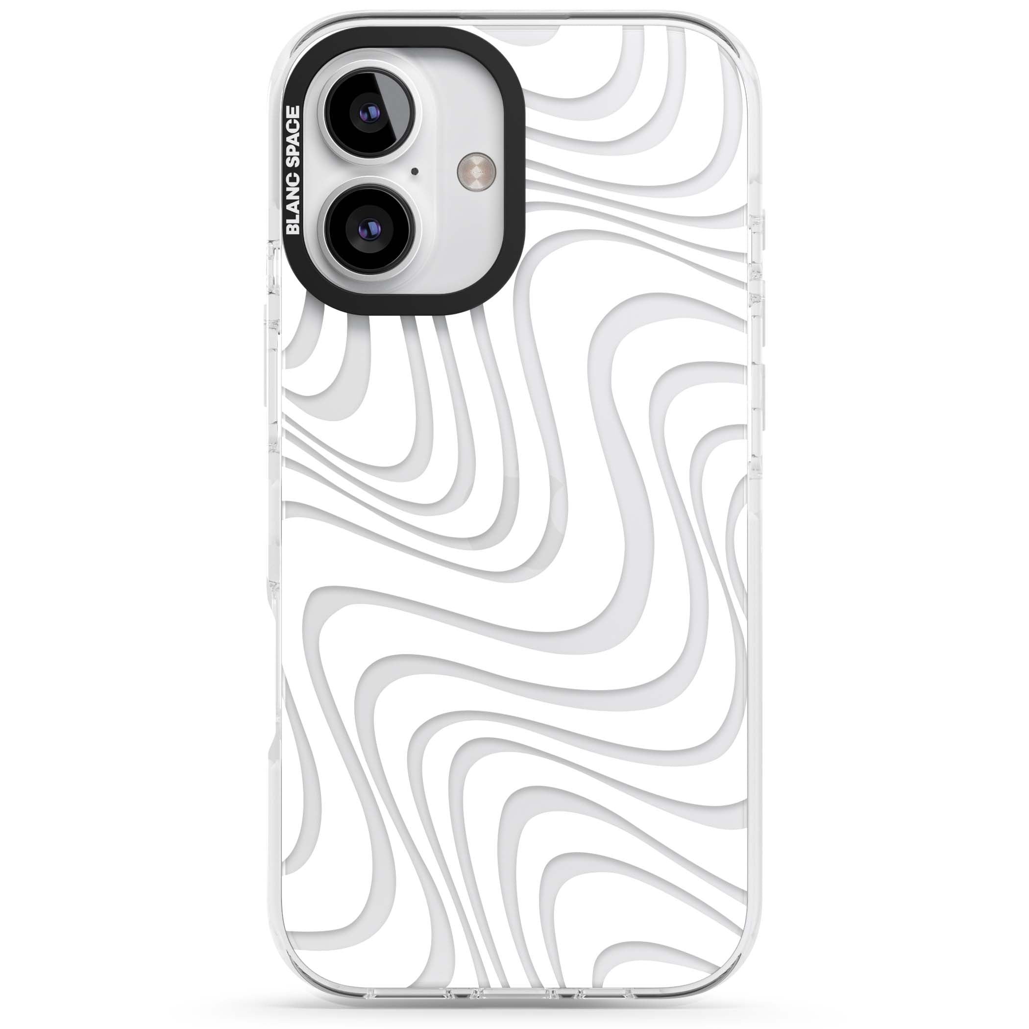 White Abstract Waves abstract iPhone case featuring flowing grey wave pattern on clear background | Clear Impact case for iPhone 16, iPhone 16 Plus