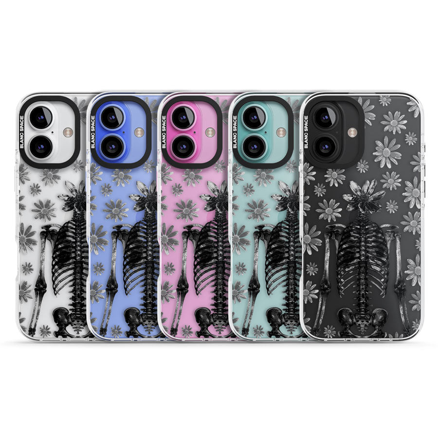 Skeleton Flower Impact Phone Case for iPhone 16, iPhone 16 Plus