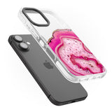 iPhone 16 Pro Max Bright Pink Gemstone Crystal Clear Design Black Impact Phone Case