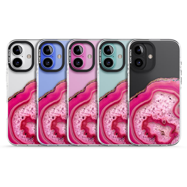 iPhone 16 Pro Max Bright Pink Gemstone Crystal Clear Design Black Impact Phone Case