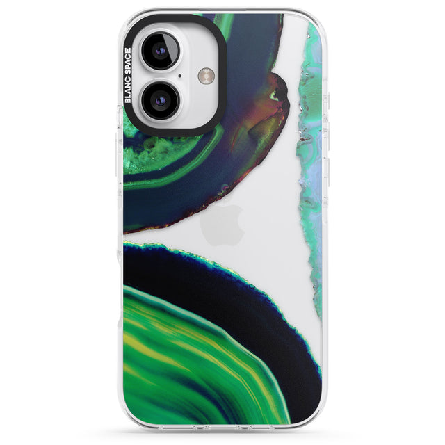 iPhone 16 Pro Max Green & Navy Gemstone Crystal Clear Design Black Impact Phone Case