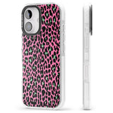 iPhone 16 Pro Max Green on Pink Leopard Print Pattern Black Impact Phone Case