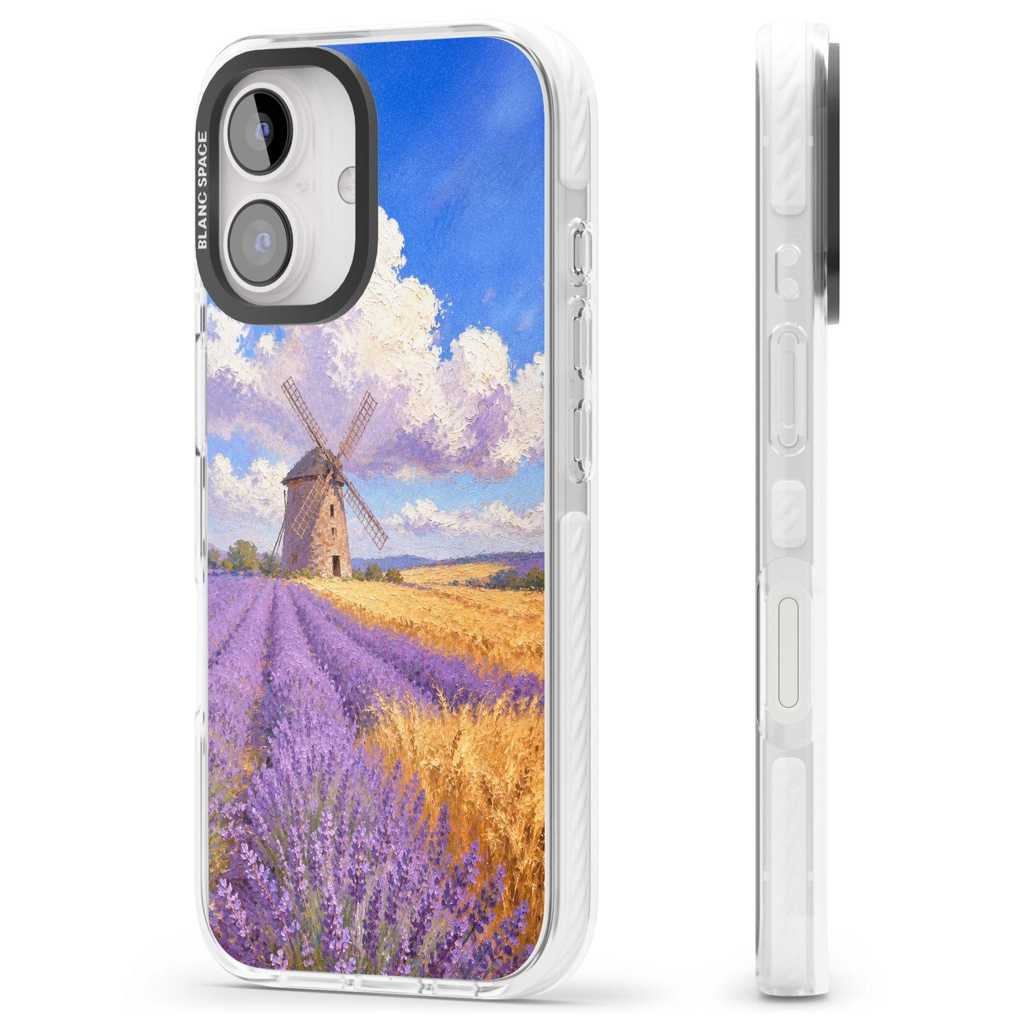 Lavender Mill cottagecore iPhone case featuring a French windmill, lavender field and golden wheat oil painting | Clear Impact case for iPhone 16, iPhone 16 Plus