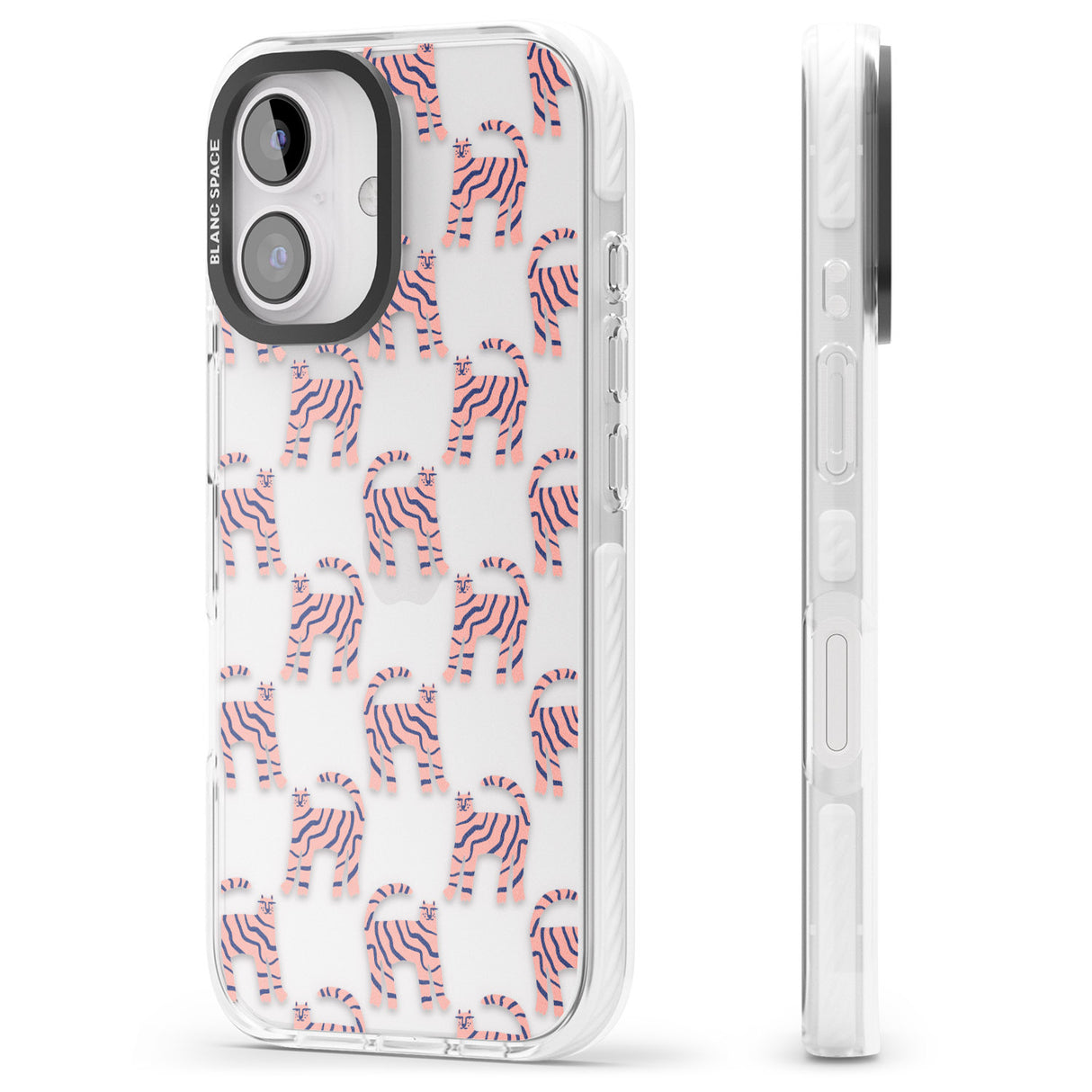 iPhone 16 Pro Max Pink and Blue Cat Pattern Black Impact Phone Case