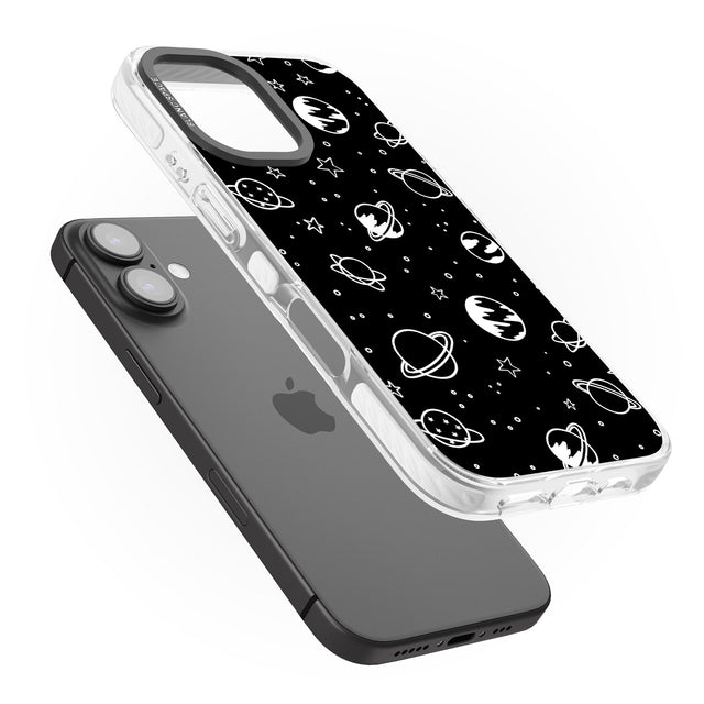 iPhone 16 Pro Max Cosmic Outer Space Design White on Black Black Impact Phone Case