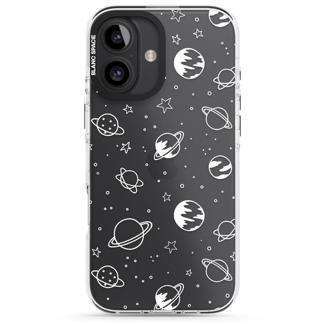 iPhone 16 Pro Max Cosmic Outer Space Design White on Clear Black Impact Phone Case