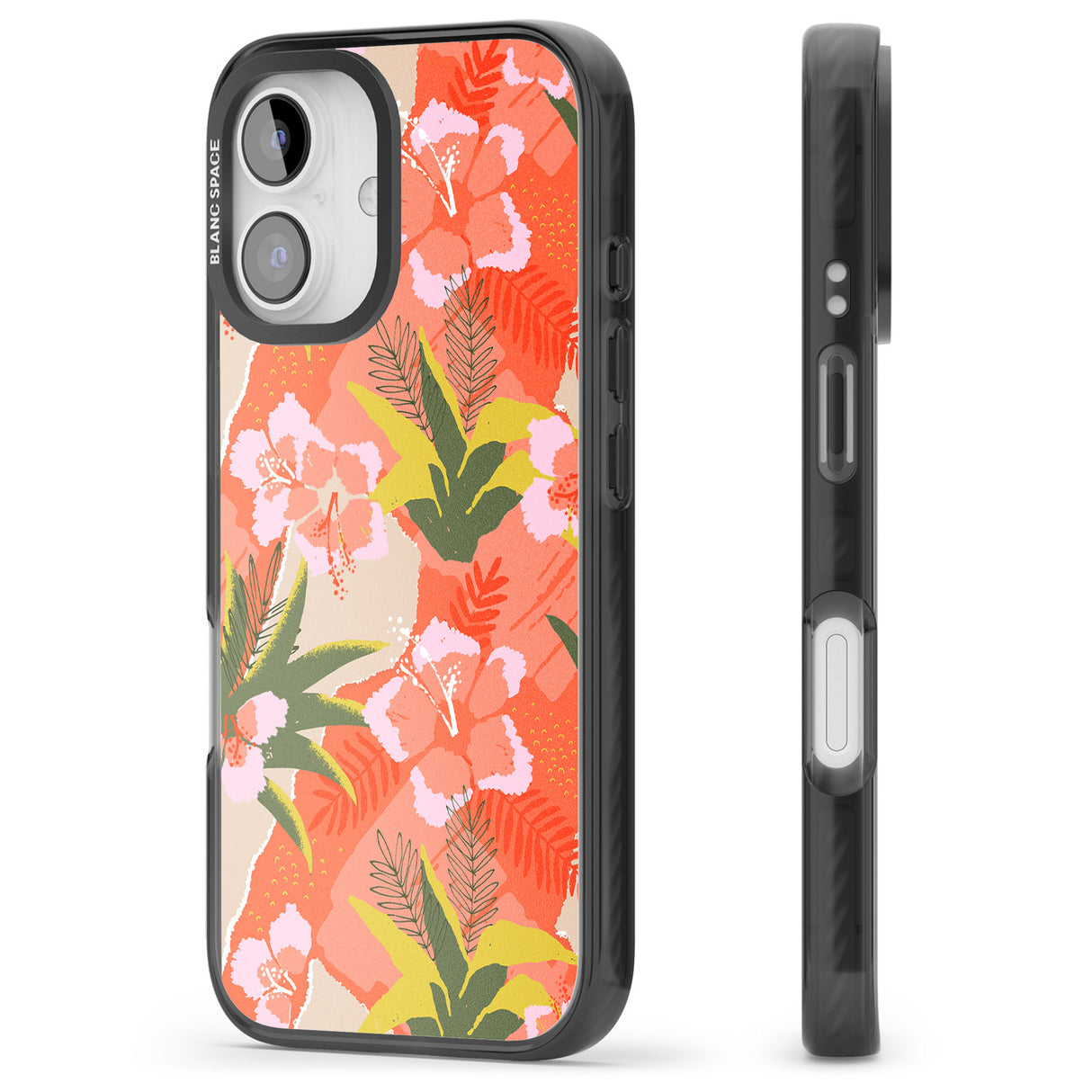 iPhone 16 Pro Max Hawaiian Flowers Abstract Pattern Black Impact Phone Case