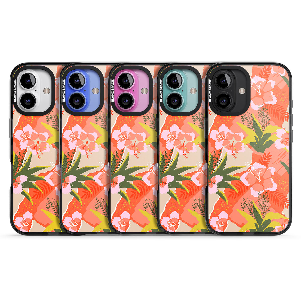 iPhone 16 Pro Max Hawaiian Flowers Abstract Pattern Black Impact Phone Case