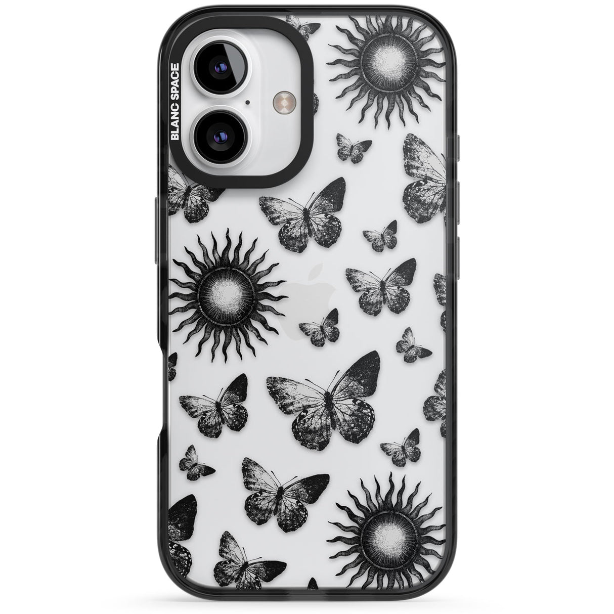 Butterflies & Suns Black Impact Phone Case for iPhone 16, iPhone 16 Plus