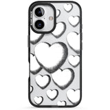 Hand-Drawn Hearts Black Impact Phone Case for iPhone 16, iPhone 16 Plus