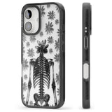 Skeleton Flower Black Impact Phone Case for iPhone 16, iPhone 16 Plus