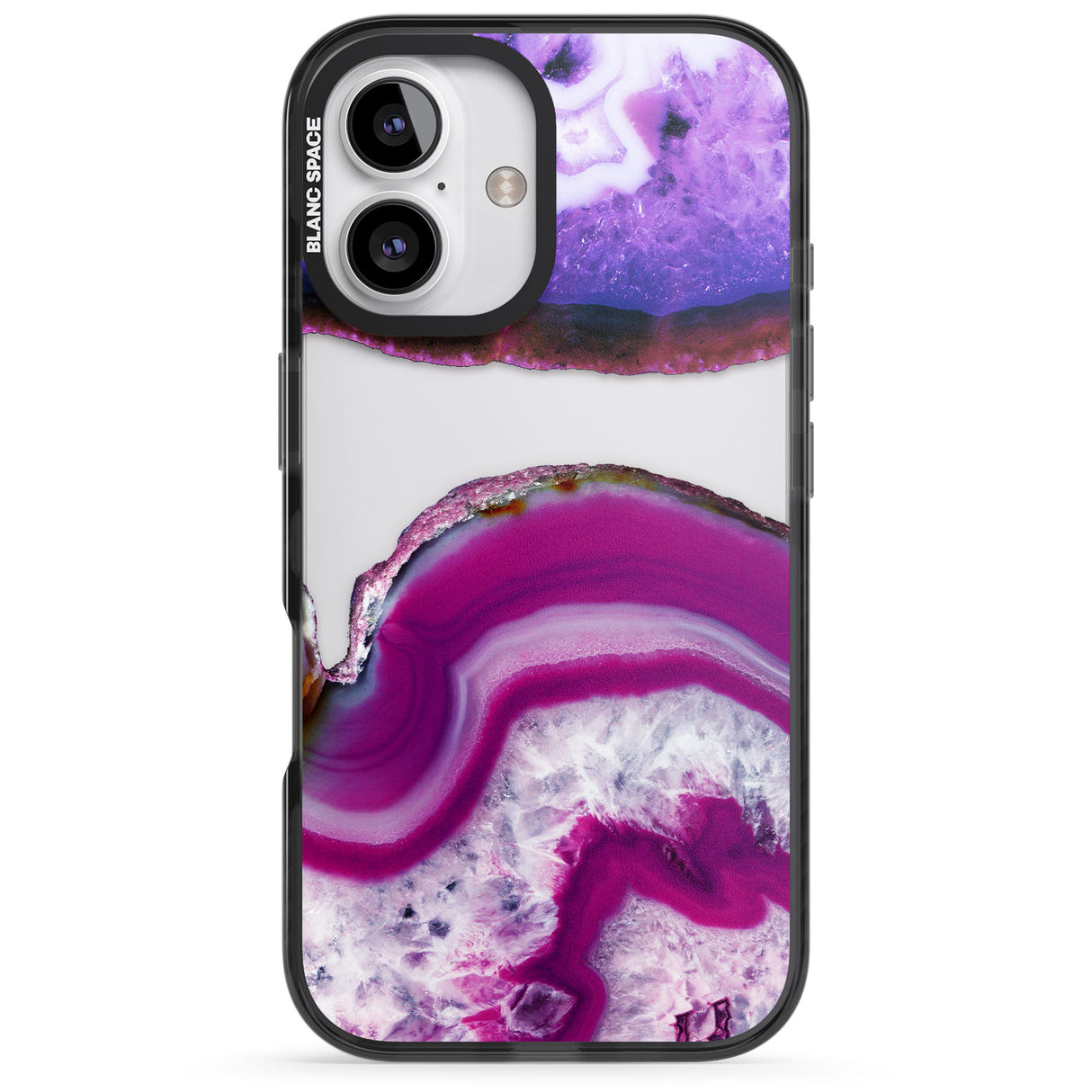 iPhone 16 Pro Max Purple & White Gemstone Crystal Clear Design Black Impact Phone Case