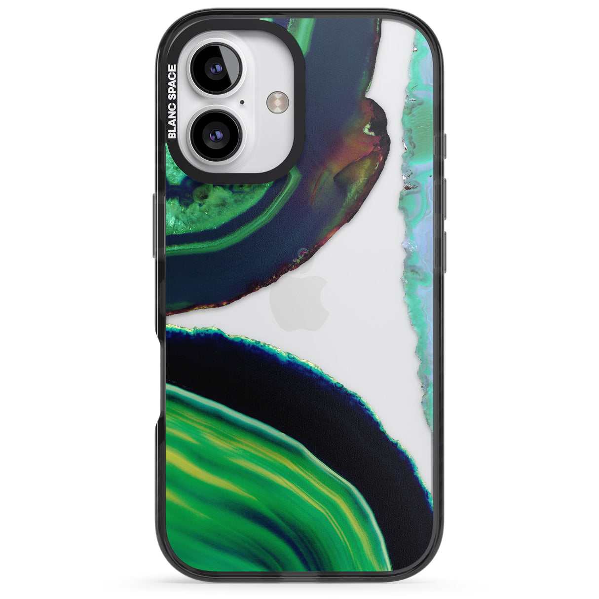 iPhone 16 Pro Max Green & Navy Gemstone Crystal Clear Design Black Impact Phone Case