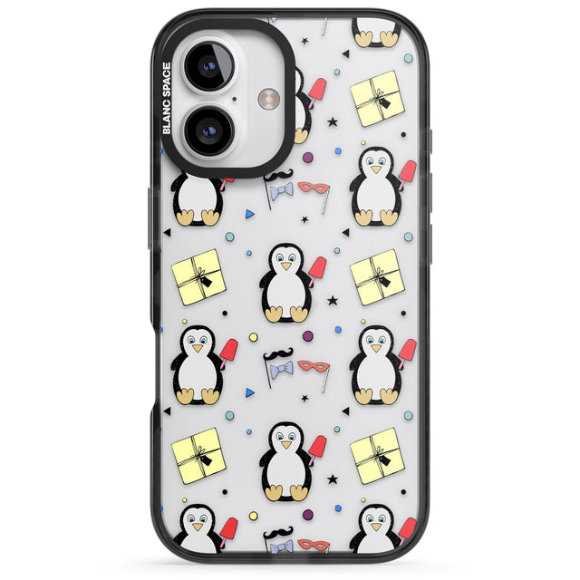 iPhone 16 Pro Max Cute Penguin Pattern Clear Black Impact Phone Case