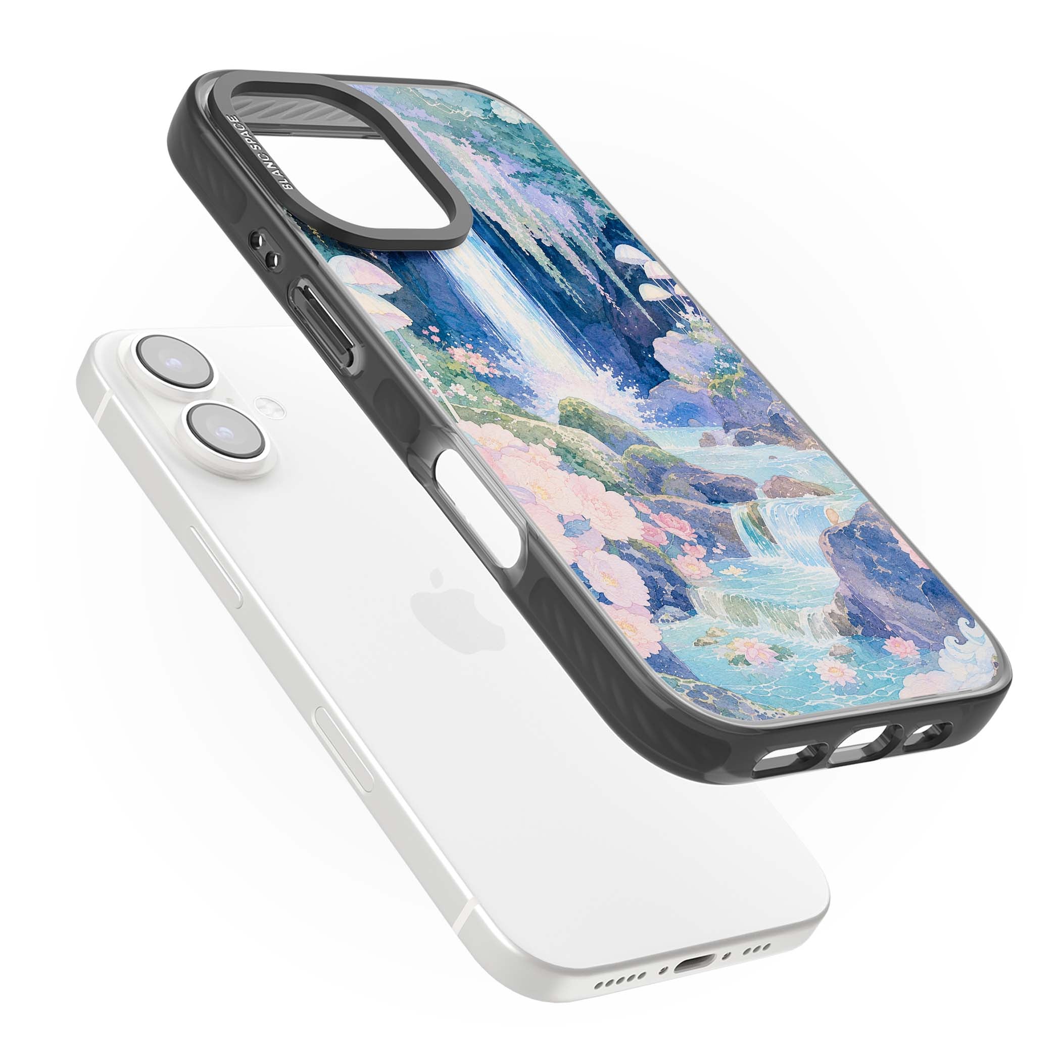 Mystic Waterfall art iPhone case | Black Impact case for iPhone 16, iPhone 16 Plus