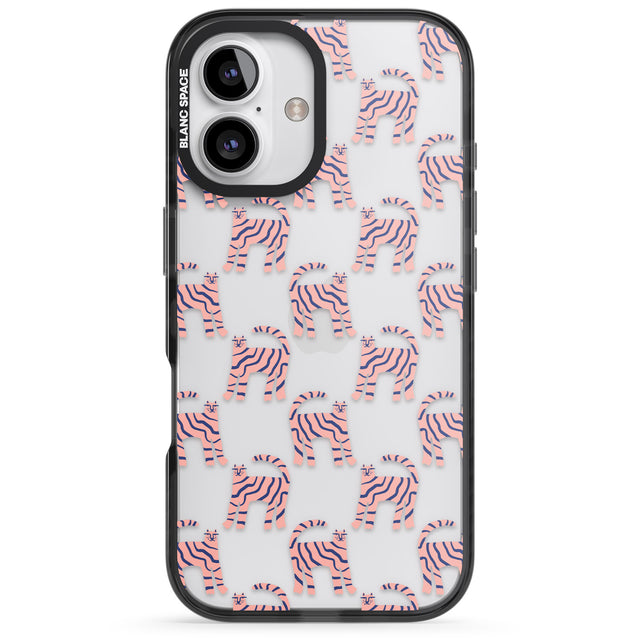 iPhone 16 Pro Max Pink and Blue Cat Pattern Black Impact Phone Case