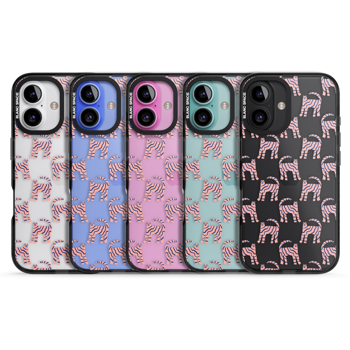 iPhone 16 Pro Max Pink and Blue Cat Pattern Black Impact Phone Case