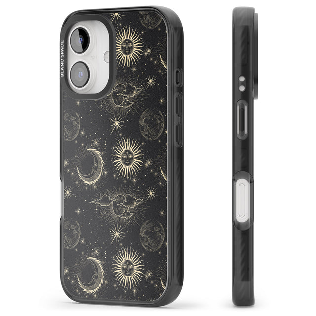 iPhone 16 Pro Max Large Suns, Moons & Clouds Astrological Black Impact Phone Case