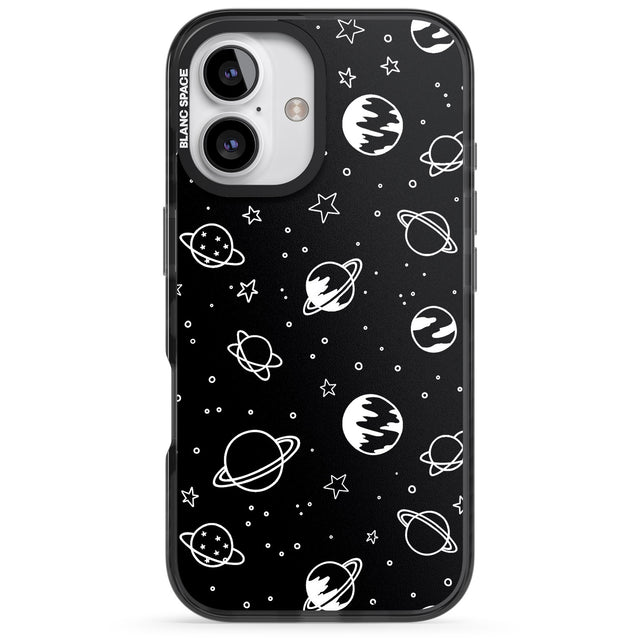 iPhone 16 Pro Max Cosmic Outer Space Design White on Black Black Impact Phone Case