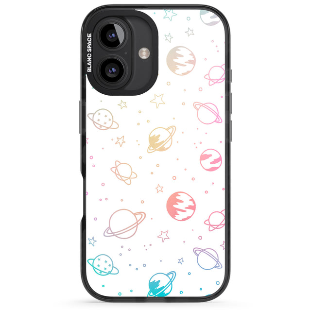 iPhone 16 Pro Max Cosmic Outer Space Design Pastels on White Black Impact Phone Case