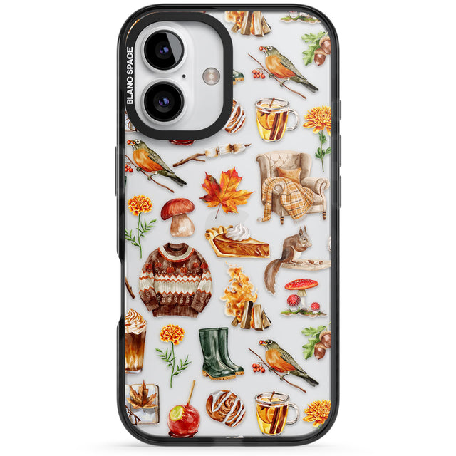 Cozy Autumn Aesthetic Black Impact Phone Case for iPhone 16, iPhone 16 Plus