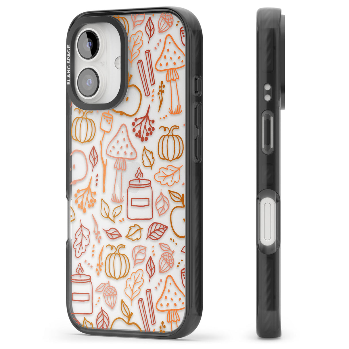 Autumn Line Pattern Black Impact Phone Case for iPhone 16, iPhone 16 Plus