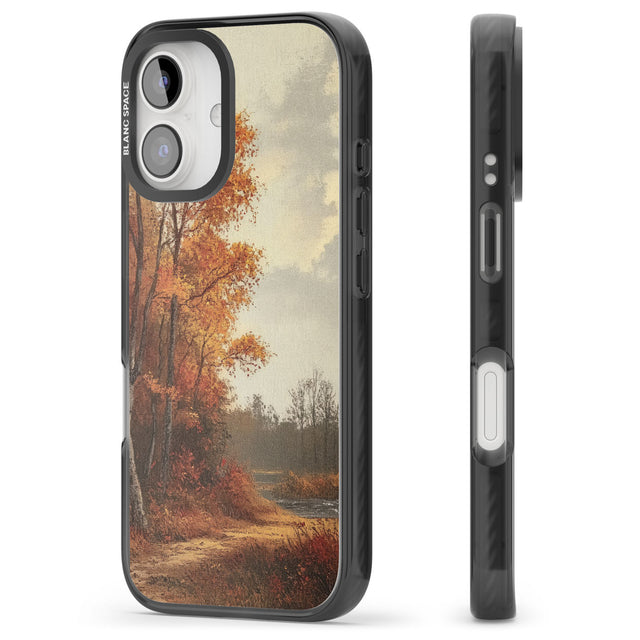 Vintage Autumn Oil Painting Black Impact Phone Case for iPhone 16, iPhone 16 Plus