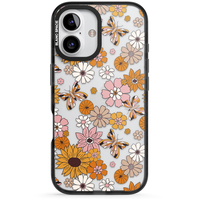 Butterfly & Bloom Autumn Floral Black Impact Phone Case for iPhone 16, iPhone 16 Plus