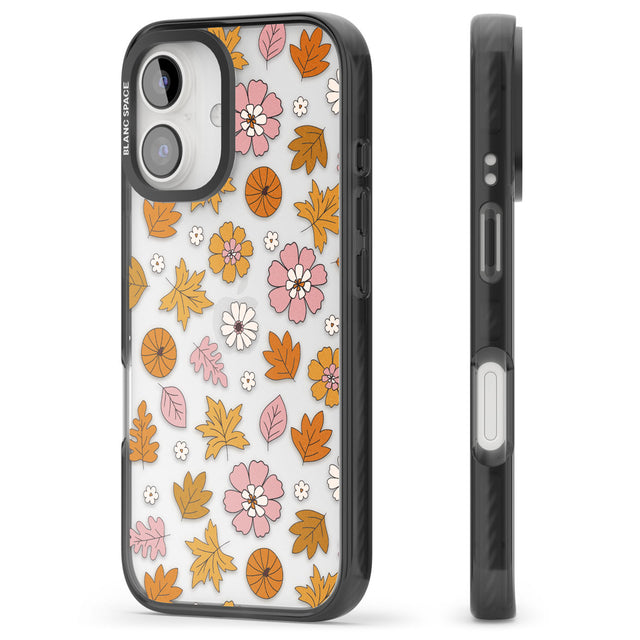 Autumn Leaves and Flowers Black Impact Phone Case for iPhone 16, iPhone 16 Plus