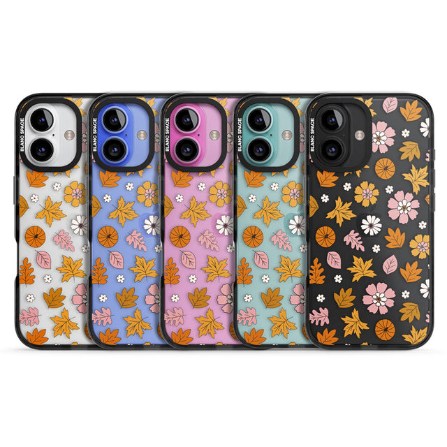 Autumn Leaves and Flowers Black Impact Phone Case for iPhone 16, iPhone 16 Plus