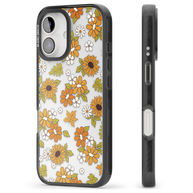 Boho Sunflowers Black Impact Phone Case for iPhone 16, iPhone 16 Plus