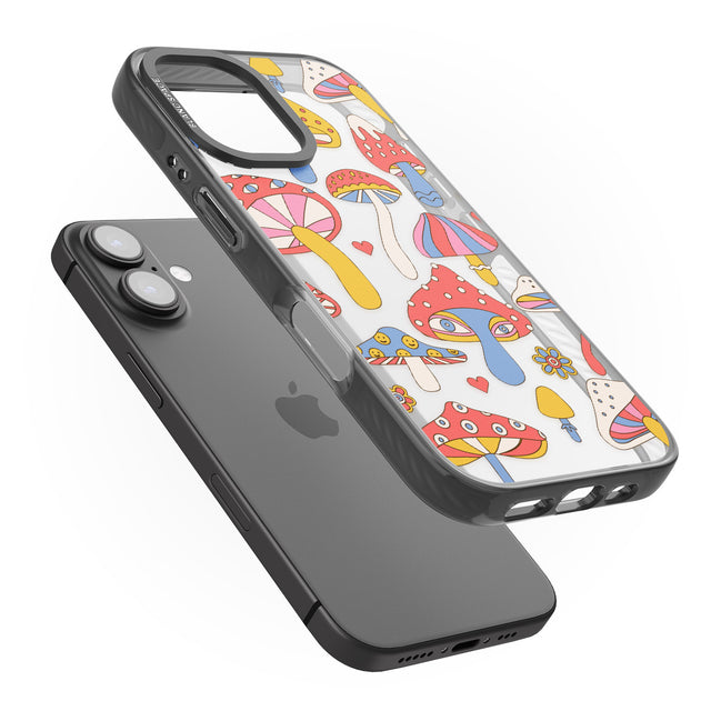 iPhone 16 Vibrant Shrooms Clear Impact Phone Case