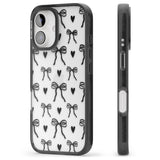 iPhone 16 Black Bows & Hearts Clear Impact Phone Case