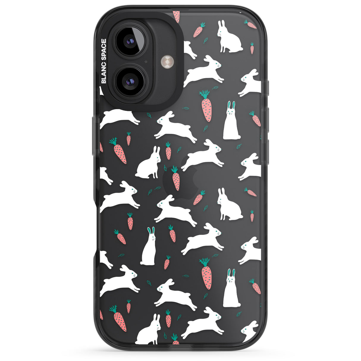 iPhone 16 Pro Max White Bunnies and Carrots Black Impact Phone Case