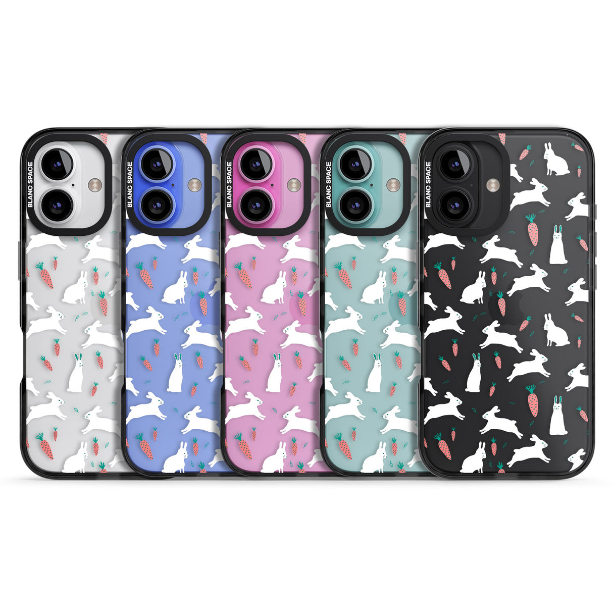 iPhone 16 Pro Max White Bunnies and Carrots Black Impact Phone Case