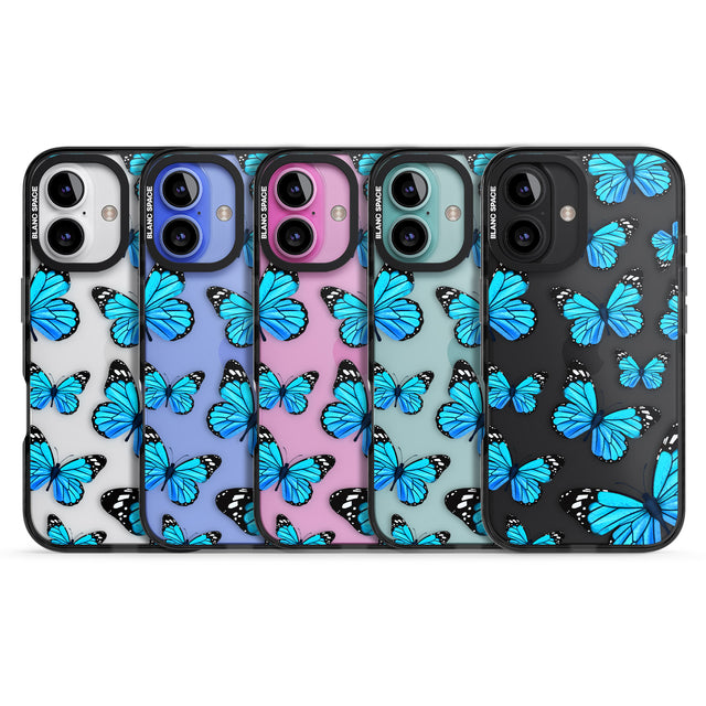 iPhone 16 Pro Max Blue Butterflies Black Impact Phone Case