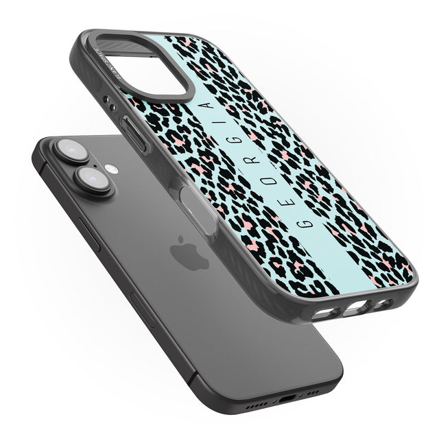 iPhone 16 Pro Max Personalised Blue Leopard Spots Black Impact Phone Case