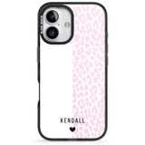 iPhone 16 Pro Max Personalised Pink & White Leopard Spots Black Impact Phone Case